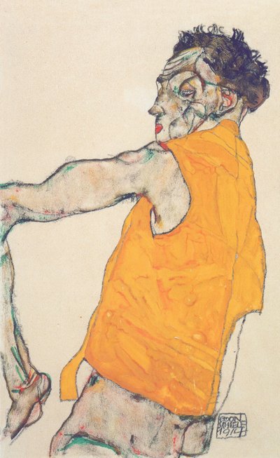 Self-Portrait in Yellow Vest by Egon Schiele